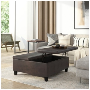 Simpli Home Ellis Coffee Table Storage Ottoman, Distressed Brown