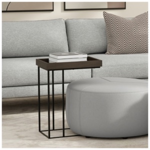 Simpli Home Gallagher C-Shaped End Table, Walnut Brown