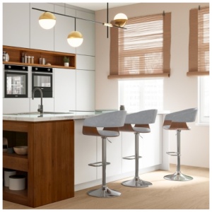 Simpli Home Lowell Adjustable Swivel Bar Stool, Stone Gray