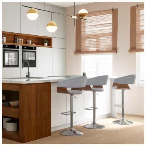 Simpli Home Lowell Adjustable Swivel Bar Stool, Stone Gray