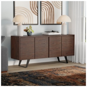 Simpli Home Lowry 4 Door Sideboard Buffet, Distressed Charcoal Brown