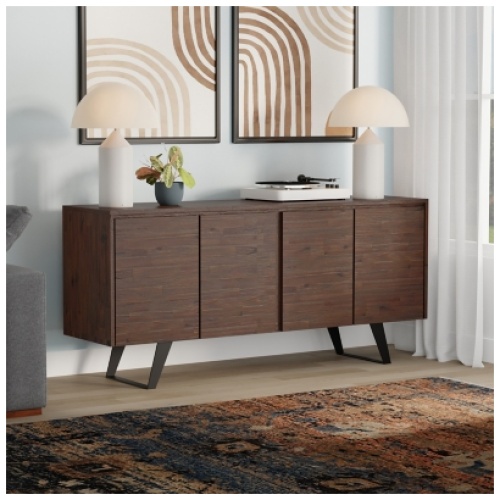 Simpli Home Lowry 4 Door Sideboard Buffet, Distressed Charcoal Brown