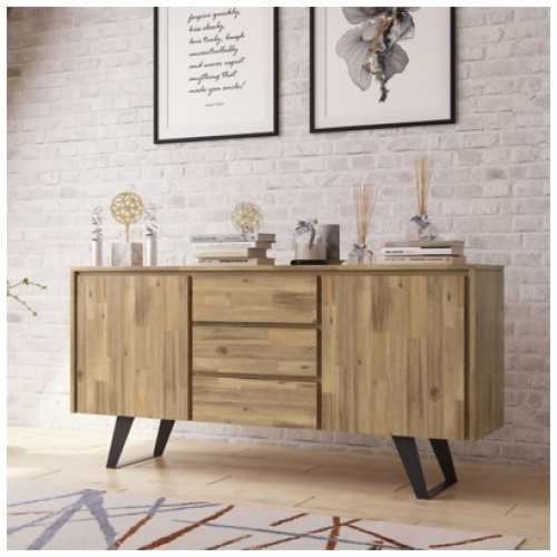 Simpli Home Lowry Sideboard Buffet, Distressed Golden Wheat