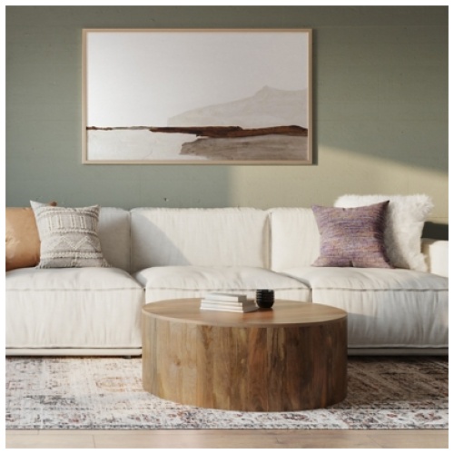 Simpli Home Millbury Drum Coffee Table, Natural