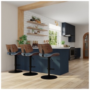 Simpli Home Novak Adjustable Swivel Bar Stool, Denim Blue