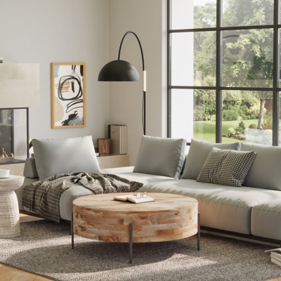 Simpli Home Rayburn Drum Coffee Table, Natural
