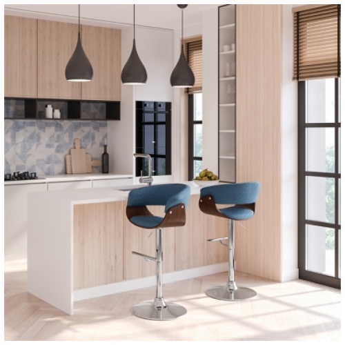 Simpli Home Sheldon Adjustable Swivel Bar Stool, Denim Blue