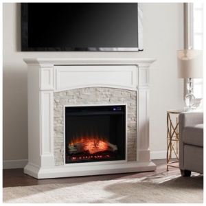 Southern Enterprises Brennax 45" Mantel with Touch Screen Media Electric Fireplace, Crisp White