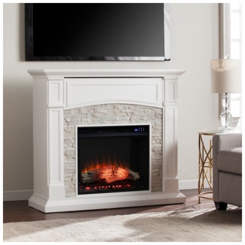 Southern Enterprises Brennax 45" Mantel with Touch Screen Media Electric Fireplace, Crisp White