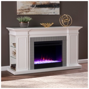 Southern Enterprises Cherise 54" Mantel with Color Changing Electric Fireplace and Shelves, White