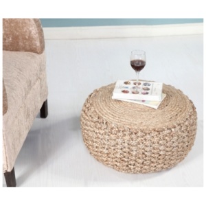 Spruce Solid Braided Pouf, Tan