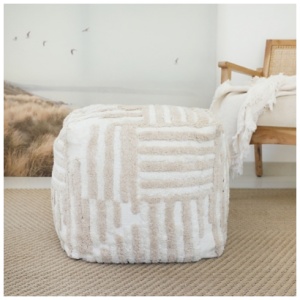 Stacy Garcia Striped Cube Pouf, Beige
