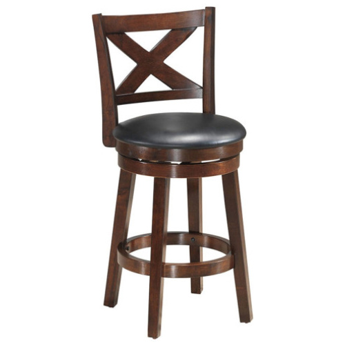 Swivel X-back Upholstered Counter Height Bar Stool with PVC Cushioned Seat-24 Inch