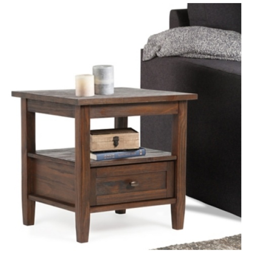 Warm Shaker SOLID WOOD 20 inch Wide Rectangle Transitional End Table in Distressed Charcoal Brown