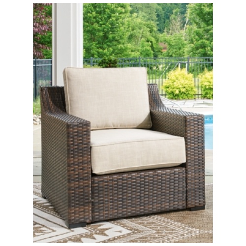 Wellingtons Peak Outdoor Lounge Chair with Cushion, Beige/Dark Brown