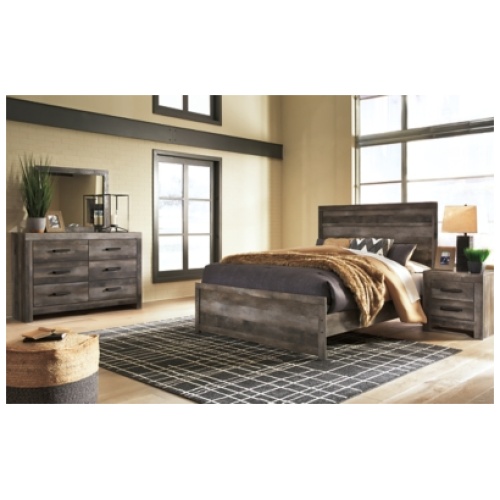 Wynnlow Queen Panel Bed with Mirrored Dresser, Gray