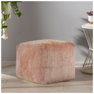 Yakar Solid Chenille Pouf, Beige