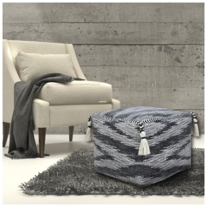 Zadia Distressed Pouf, Gray