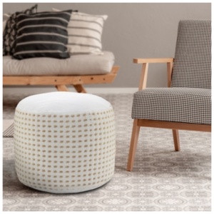 Zion Geometric Pouf, White