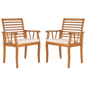 2 Pieces Patio Dining Chairs Outdoor Acacia Wood Armchairs Bistro Conversation Furniture-White