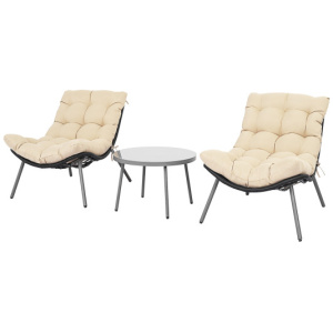 3 Pieces PE Rattan Conversation Set with Cushioned Papasan Chairs-Beige