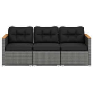 3-Seat Patio Couch Sofa PE Rattan Loveseat Furniture Set with Deep Seating and Cushion-Mix Grey