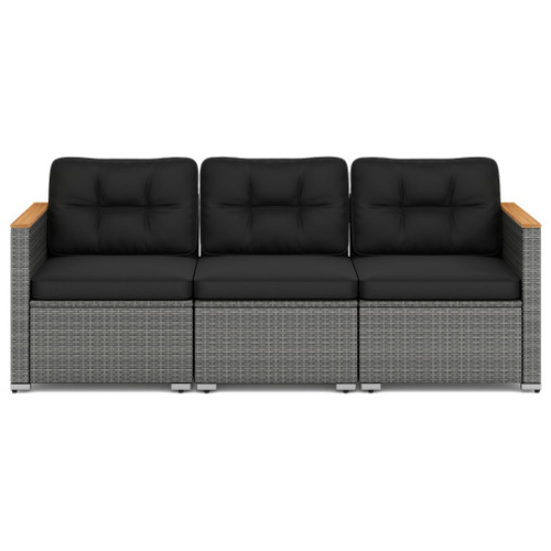 3-Seat Patio Couch Sofa PE Rattan Loveseat Furniture Set with Deep Seating and Cushion-Mix Grey