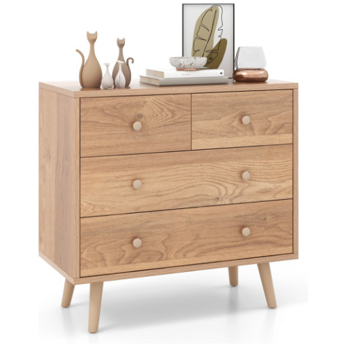4-Drawer Dresser Cabinet Storage Organizer Rubber Leg with Rail-Natural