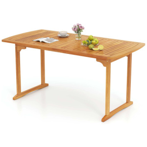 63 inch Outdoor Dining Table with Umbrella Hole and Slatted Tabletop
