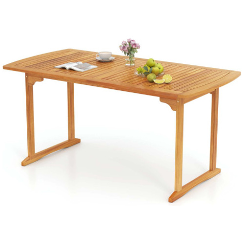 63 inch Outdoor Dining Table with Umbrella Hole and Slatted Tabletop