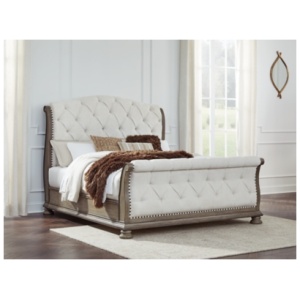 Ardenfield California King Upholstered Sleigh Bed, Light Brown