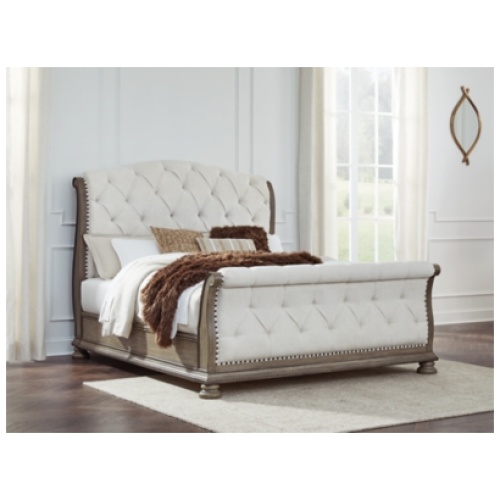 Ardenfield California King Upholstered Sleigh Bed, Light Brown