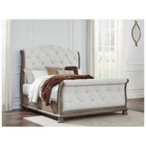 Ardenfield Queen Upholstered Sleigh Bed, Light Brown