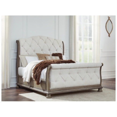 Ardenfield Queen Upholstered Sleigh Bed, Light Brown
