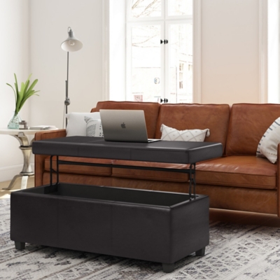 Avalon 44" Wide Lift Top Storage Ottoman, Brown