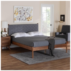 Baxton Studio Estela Queen Panel Platform Bed, Gray/Walnut Brown