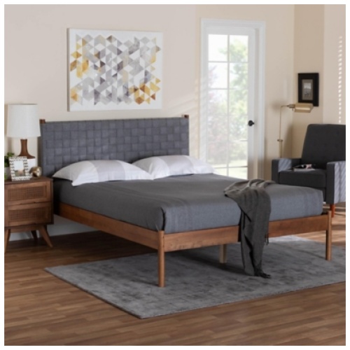 Baxton Studio Estela Queen Panel Platform Bed, Gray/Walnut Brown