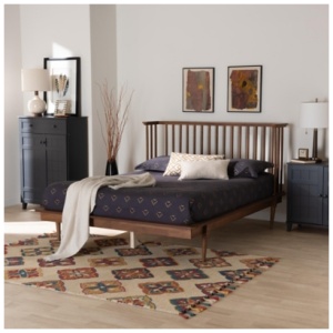 Baxton Studio Flint Queen Panel Platform Bed, Ash Walnut