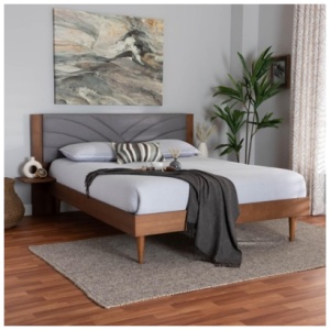 Baxton Studio Hemera King Panel Platform Bed, Gray/Walnut Brown
