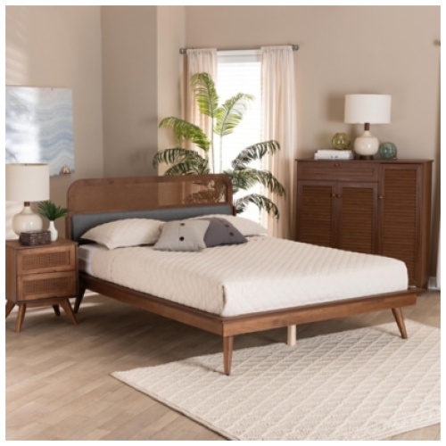 Baxton Studio Irina Queen Panel Platform Bed, Gray/Ash Walnut