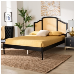 Baxton Studio Librina Queen Panel Platform Bed, Black/Natural Brown