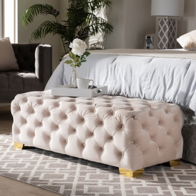 Baxton Studio Luxe Upholstered Gold Finished Bench Ottoman, Beige