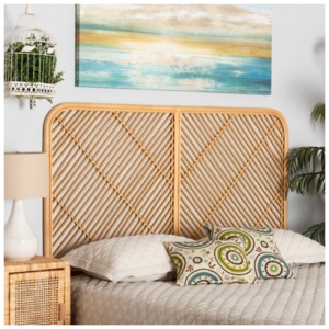 Baxton Studio Sakina Queen Wall-Mount Headboard, Natural Brown