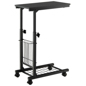 C-shape Sofa Side Table with Storage Basket-Black