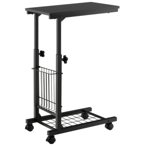 C-shape Sofa Side Table with Storage Basket-Black