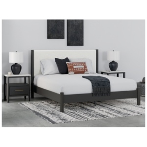 Cadmori King Upholstered Panel Bed, Black/White