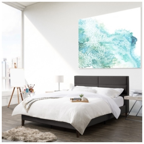 CorLiving Queen Upholstered Panel Bed, Black/Gray