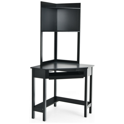 Corner Computer Desk with Hutch and Storage Shelves-Black