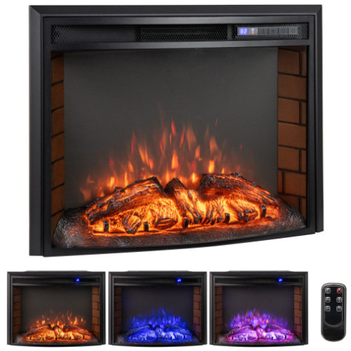 Curved Recessed Electric Fireplace Insert with Remote Control and Overheat Protection-26 Inch