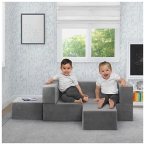 Delta Children 3-Piece Convertible Sofa and Play Set, Gray